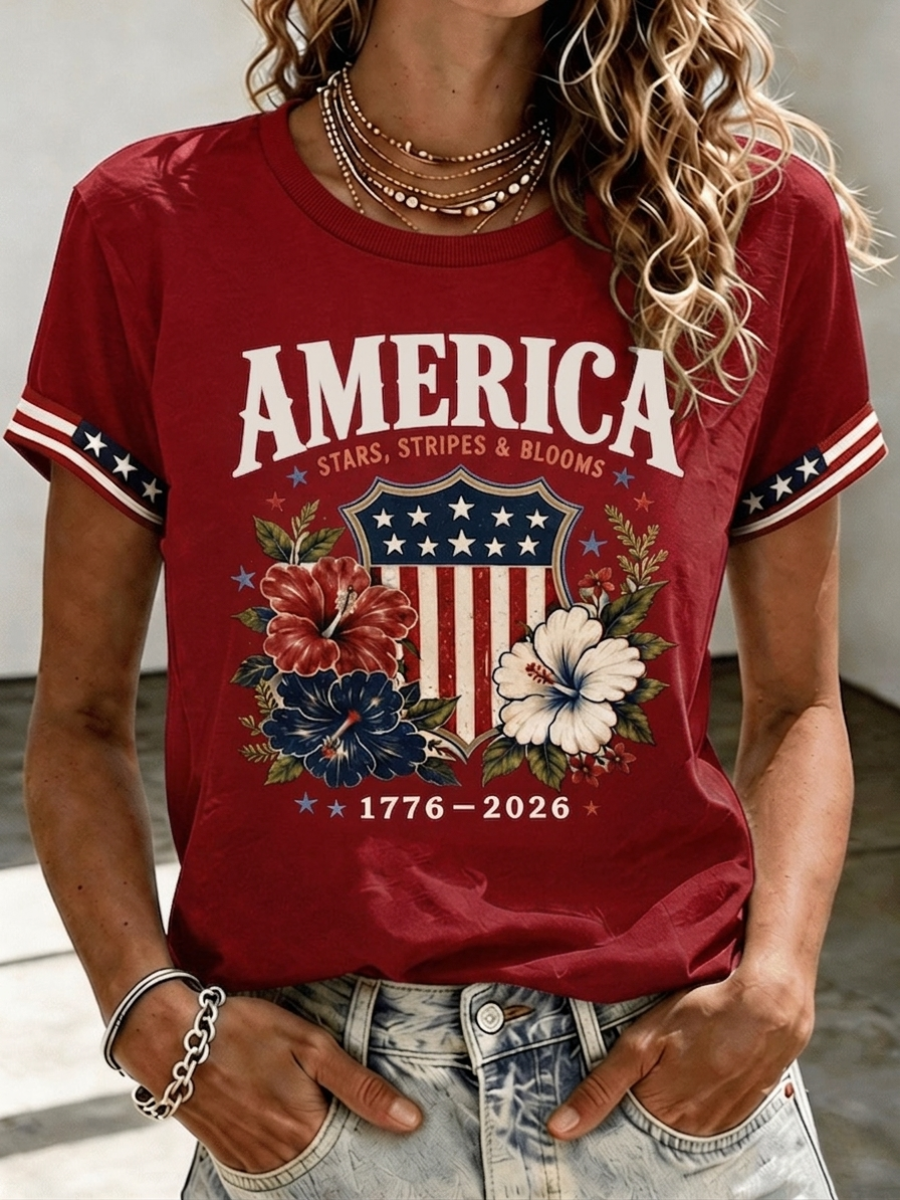 Women's Flag 250Th Anniversary Printed Short Sleeve T-Shirt