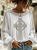 Women's Cross Printed Casual Cotton and Linen Top