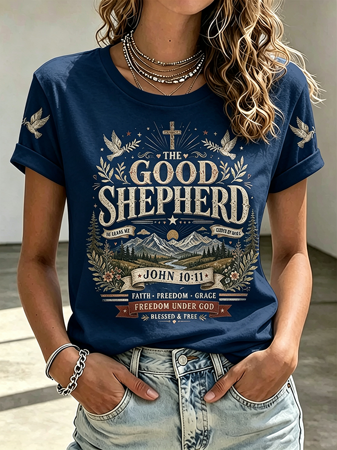 Ladies' Casual Faith Printed Round Neck T-Shirt