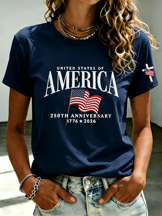 Women'S America Flag Printed Casual T-Shirt