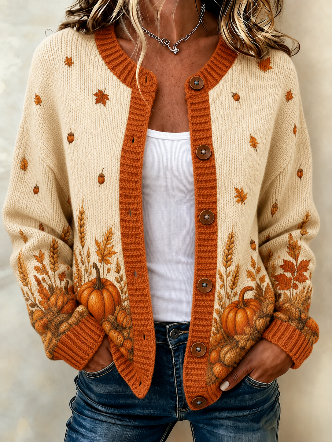 Women's Casual Pumpkin Autumn Wool Cardigan