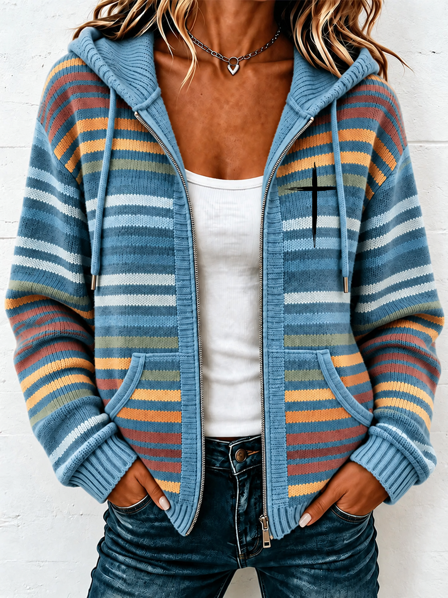 Women'S Casual Striped Faith Hooded Zipper Jacket