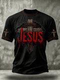 Men's Christian Jesus Cross Print Short Sleeve T-shirt