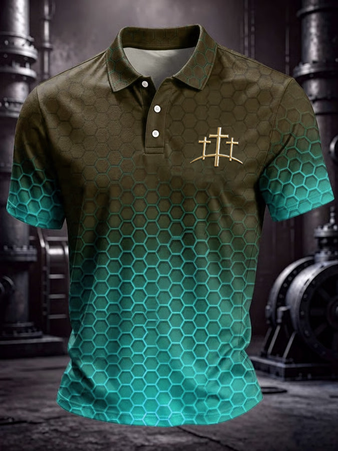 Men's Faith Cross Printed Casual Polo Shirt