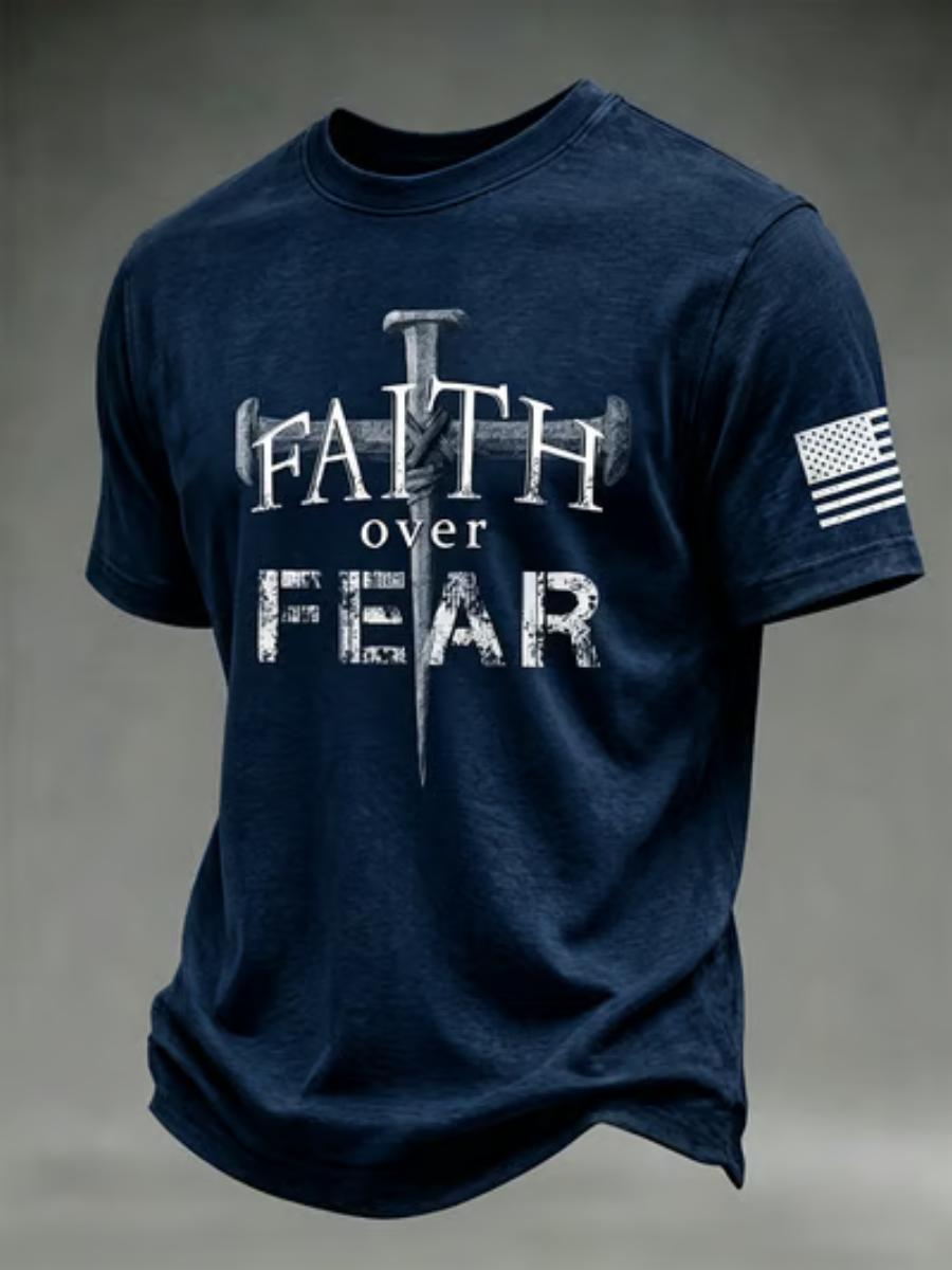 Men's Retro Faith Eagle Wash Printed Art T-shirt