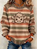 Women'S Autumn Highland Cattle Print Casual Long Sleeved Shirt