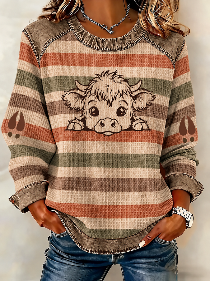 Women'S Autumn Highland Cattle Print Casual Long Sleeved Shirt