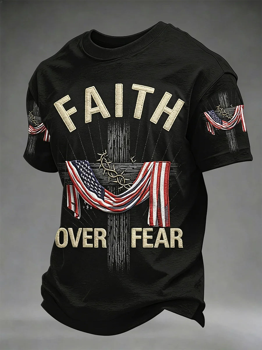 Men's Christian Jesus Cross Print Short Sleeve T-shirt
