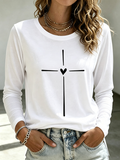 Women's Faith Cross Print Long Sleeve Casual Tee