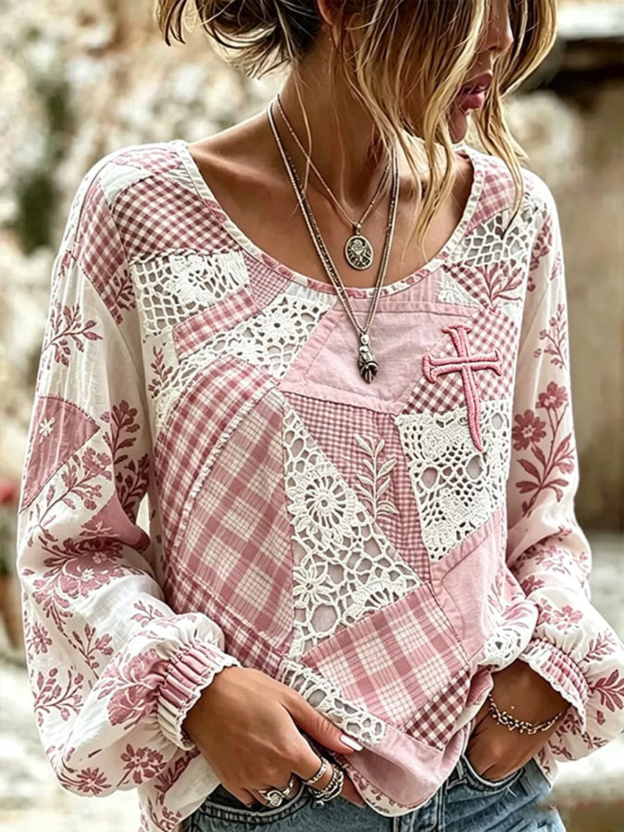 Women'S Cotton Linen Faith Print Casual Shirt