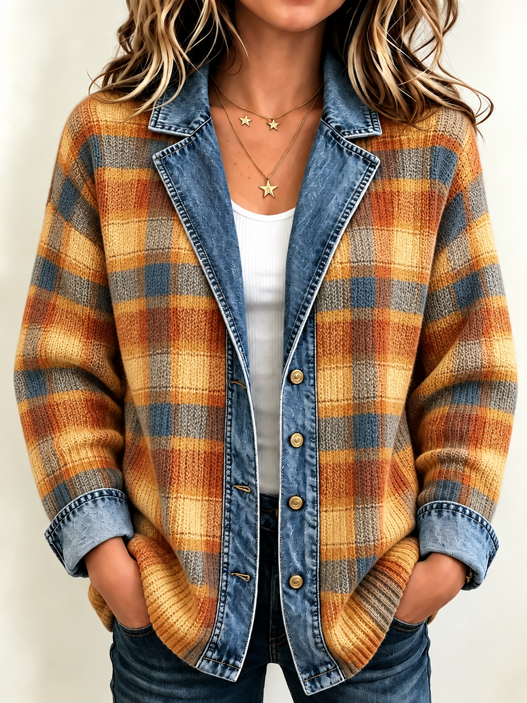 Women'S Retro Autumn Plaid Printed Jacket