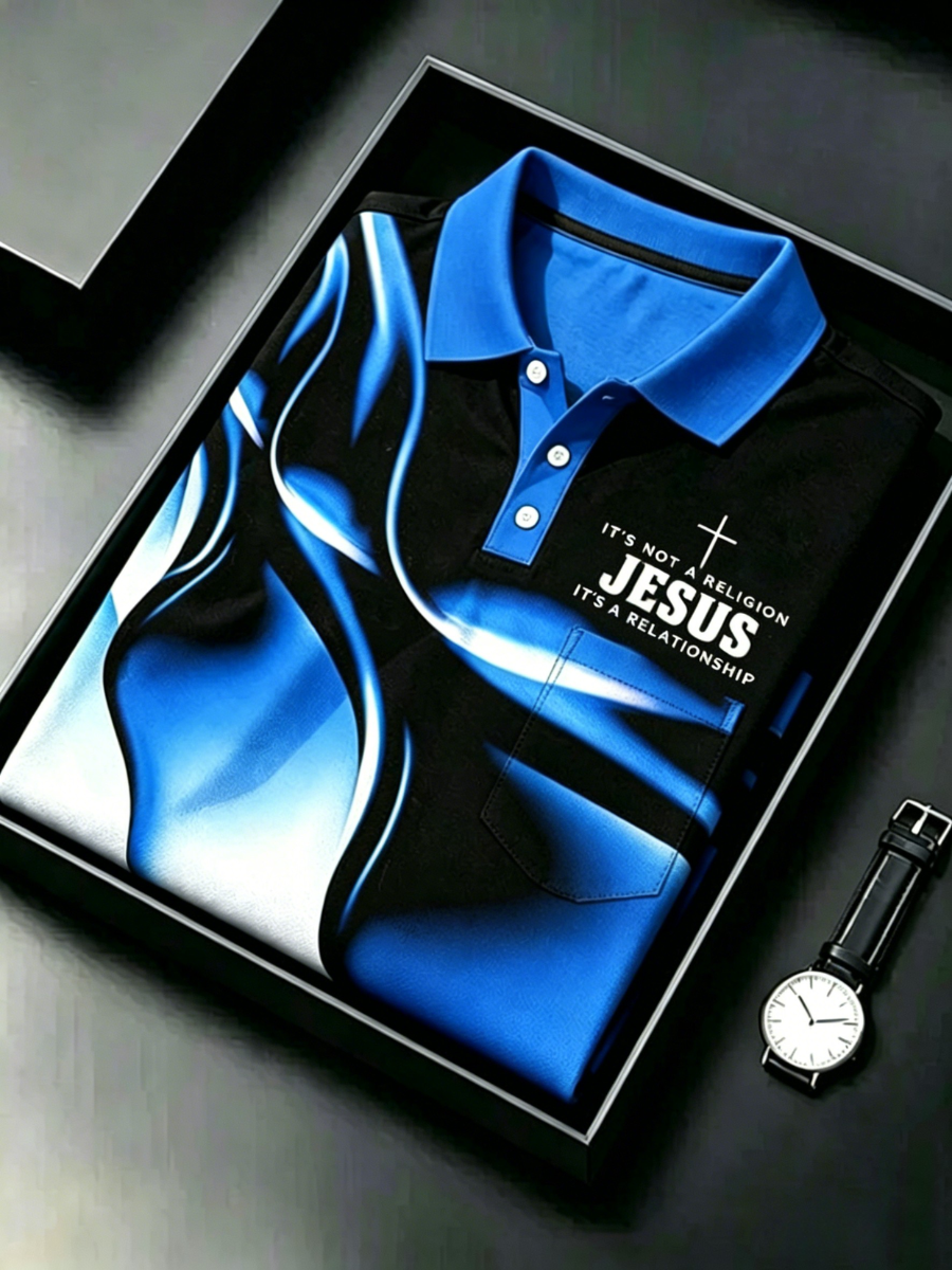 Men's Christian Cross Pocket Printed Polo Shirt
