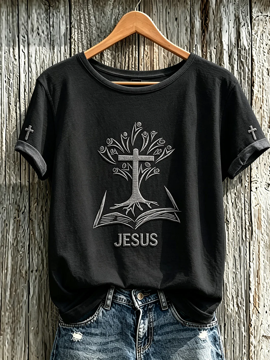 Women'S Faith Theme Print Pattern Printed Leisure Round Neck T-Shirt