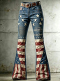 Ladies' American Flag Pattern Cross Printed Trumpet Pants