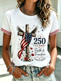 Women's American 250 Flag Combined with Faith Printed T-shirt