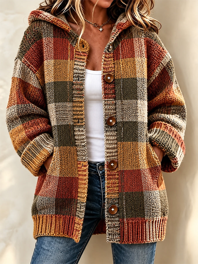 Women'S Autumn Vintage Plaid Printed Casual Cardigan