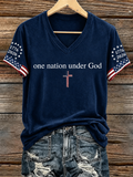 Women's One Nation Under God USA 250th Anniversary Print V Neck T-shirt