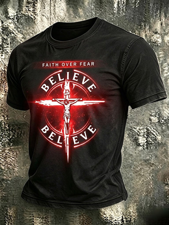 Men's Casual American Combined With Jesus Letter Short Sleeved T-Shirt