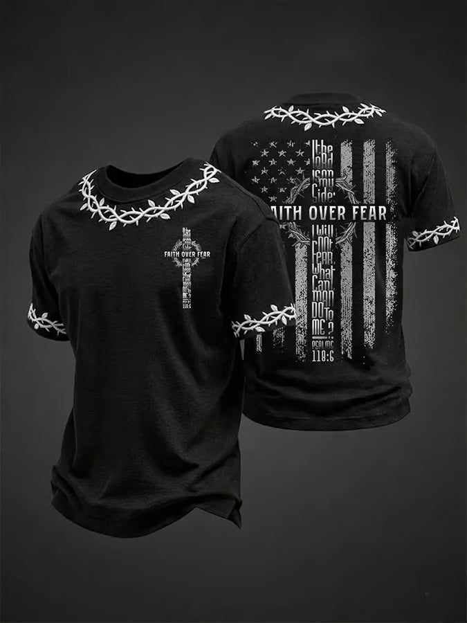 Men'S Retro Faith Printed Casual Short Sleeved T-Shirt