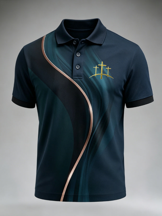 Men's Faith Cross Printed Casual Polo Shirt