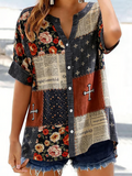 Women'S Retro Casual Floral Cross Art Print Short-Sleeve Shirt