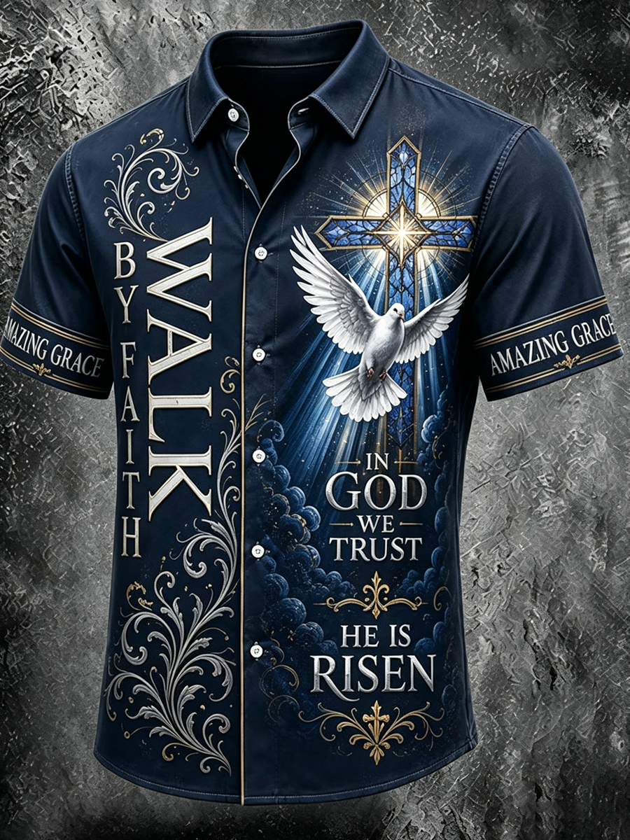 Men's Religious Faith Cross Printed Casual Shirt