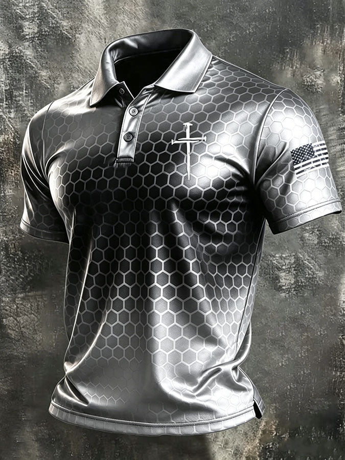 Men'S Faith Cross Print Casual Polo Shirt