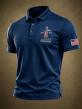 Men's God Family Country Flag Cross Embroidered Polo Shirt