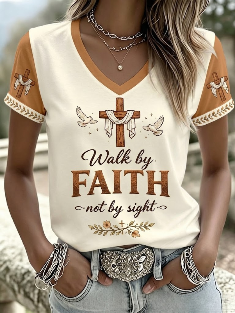 Women's American Faith Theme Printed T-shirt
