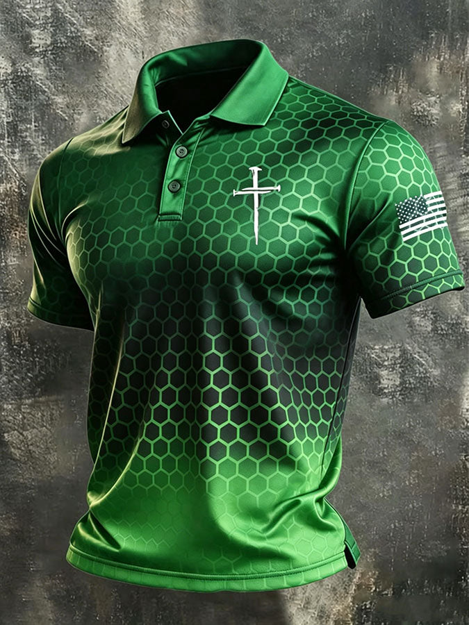 Men'S Faith Cross Print Casual Polo Shirt