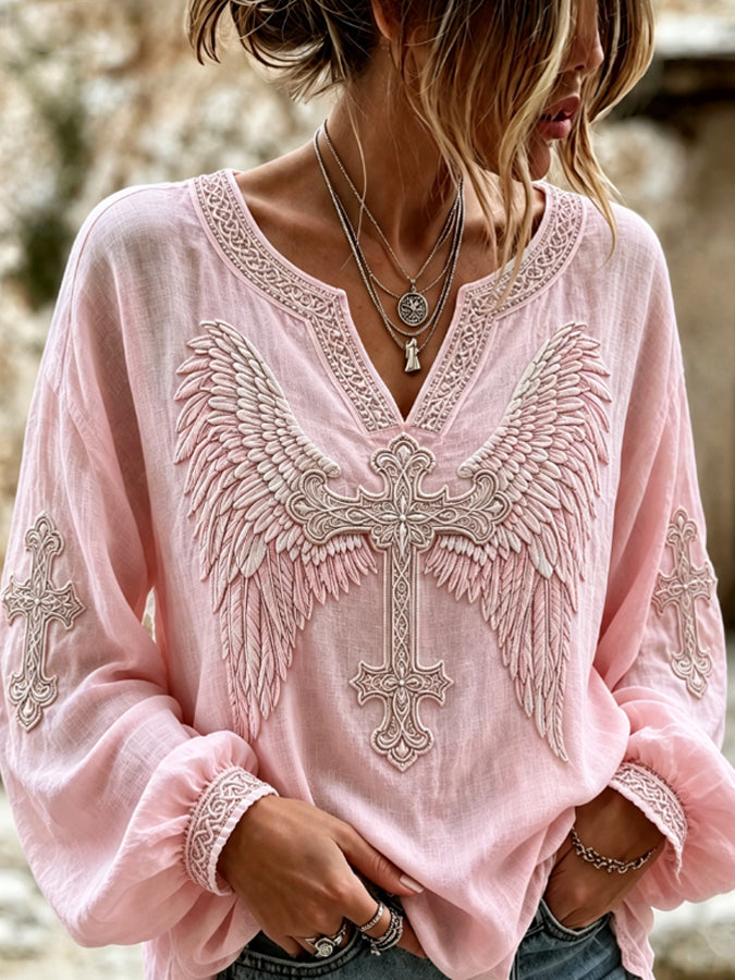 Women'S Gothic Cross Angel Wings Casual Top