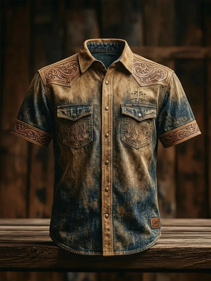 Men'S Western Style Faith Printed Casual Short Sleeved Shirt