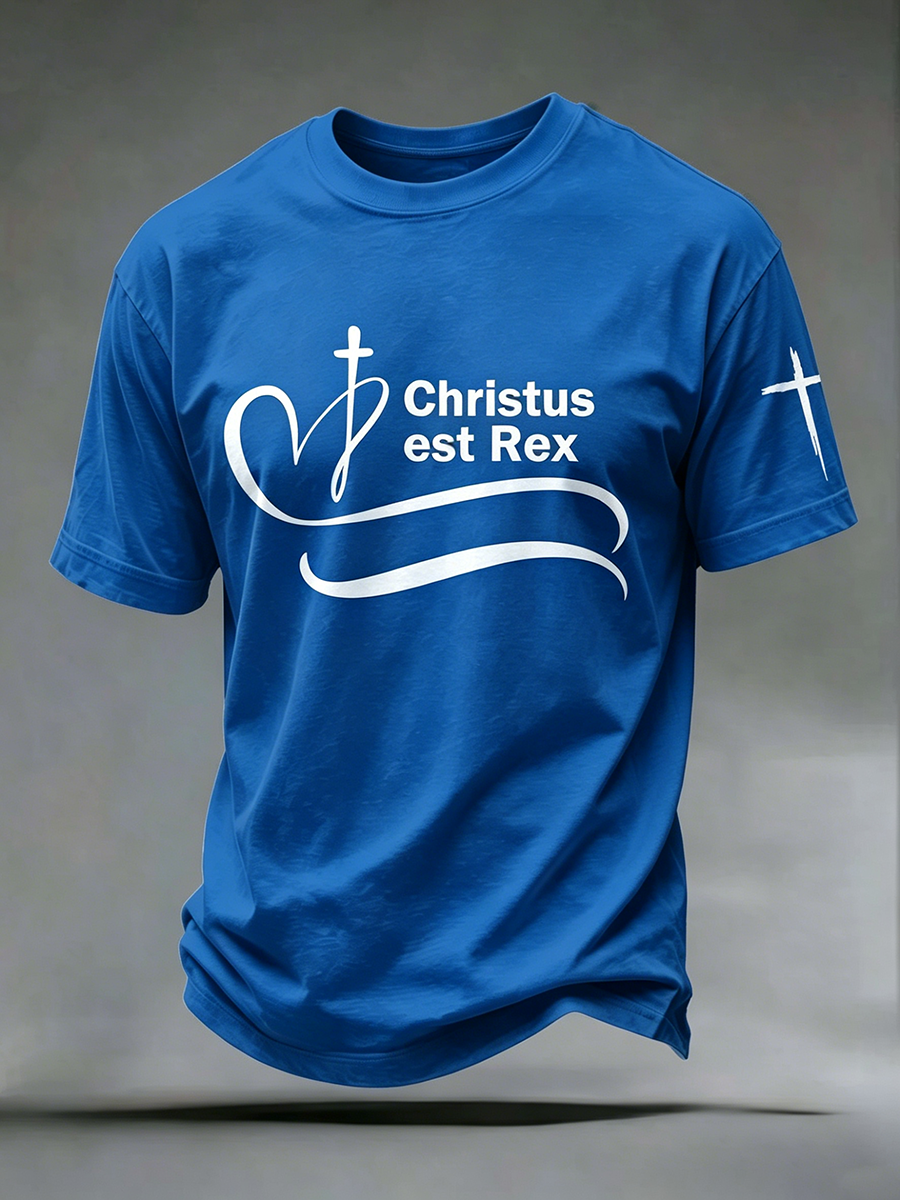 Faith Jesus Cross Embroidered Printed Casual Round Neck T-Shirt