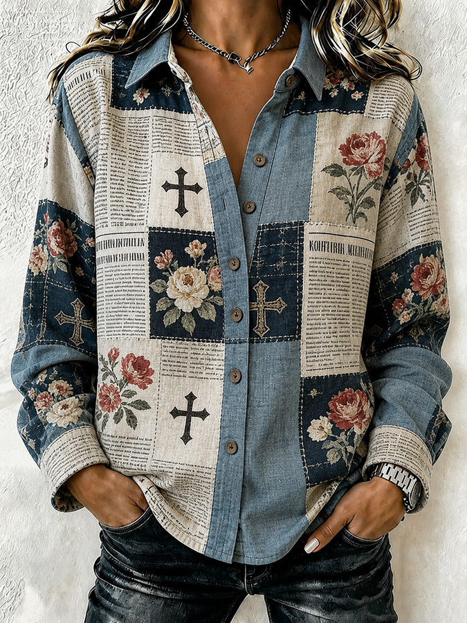 Women'S Plaid Contrasting Faith Lapel Long Sleeved Shirt