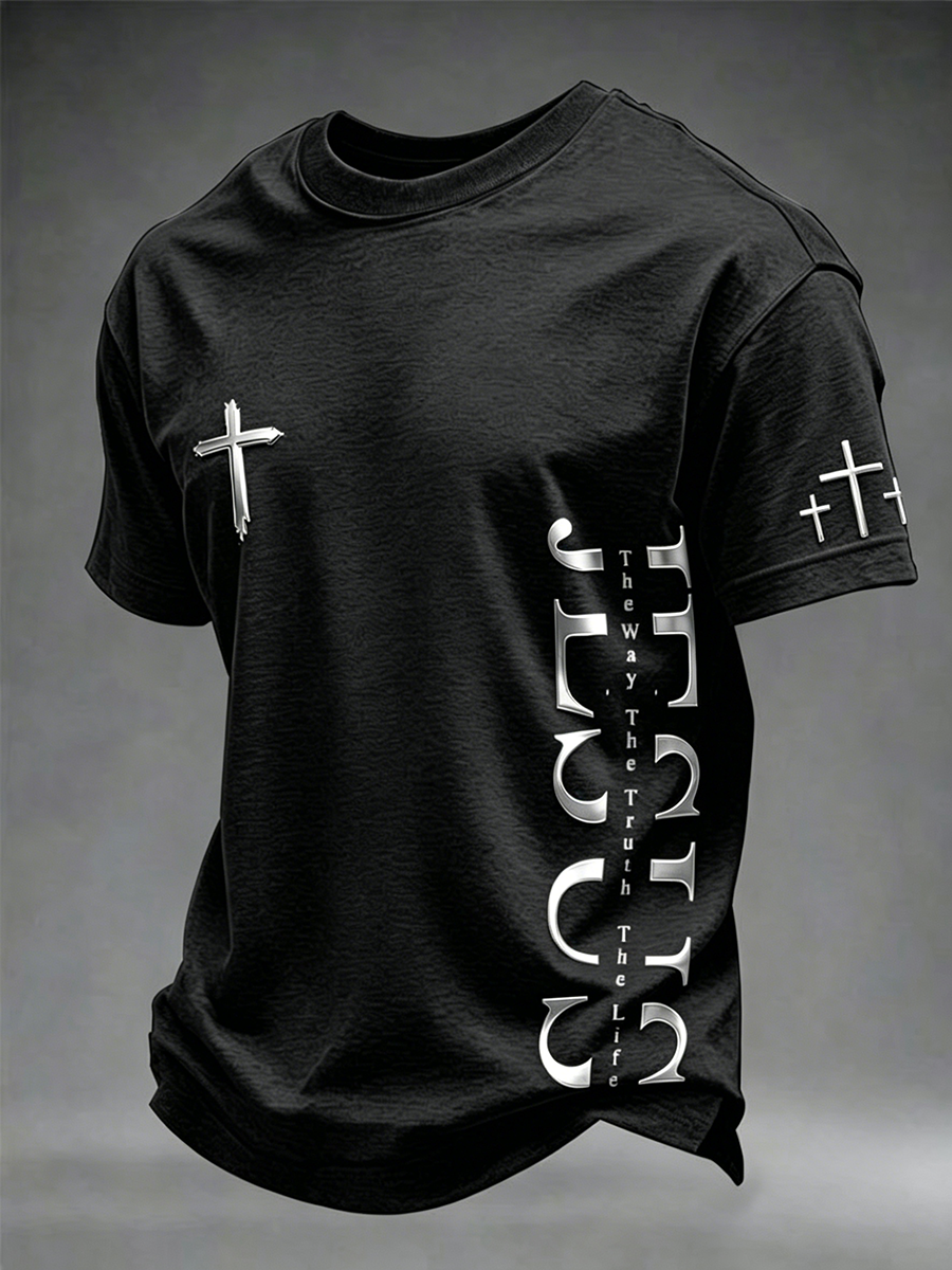 Jesus Cross Faith Commemorative Printed Round Neck T-Shirt