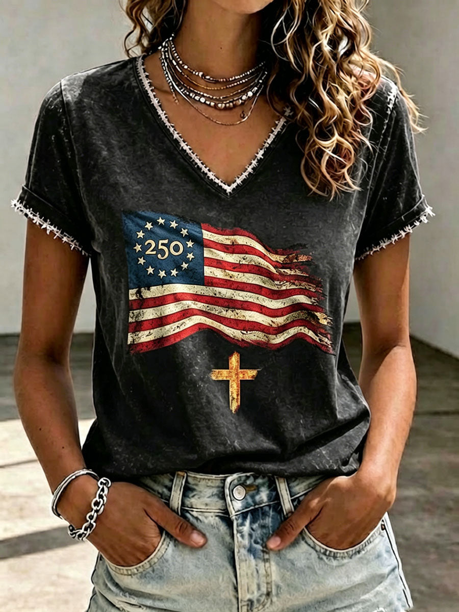 Women's Casual Faith-Print T-Shirt for Independence Day