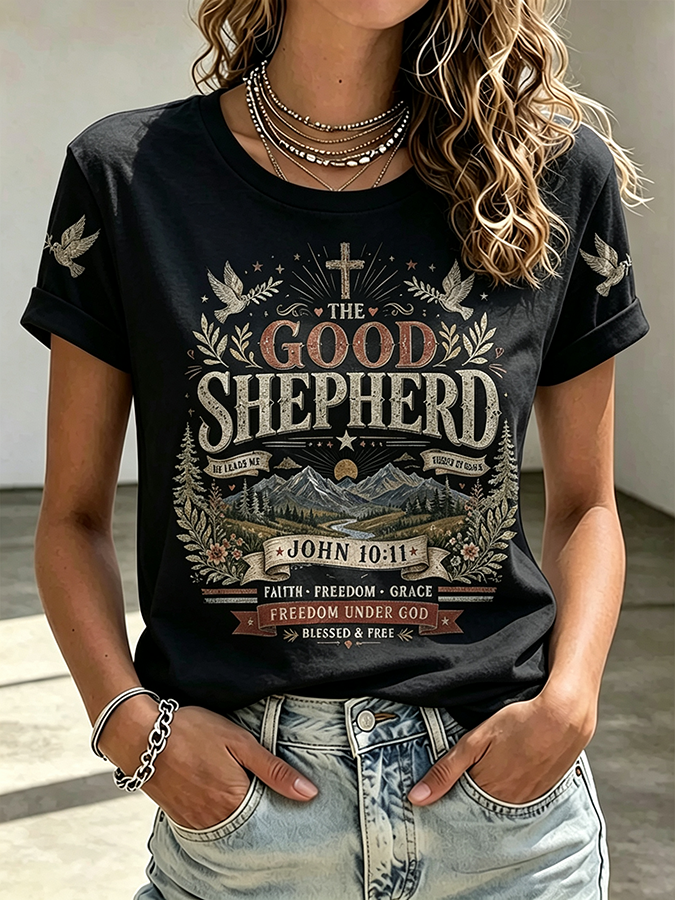 Ladies' Casual Faith Printed Round Neck T-Shirt