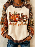 Women's Fall Pumpkin Plaid Raglan Waffle Top