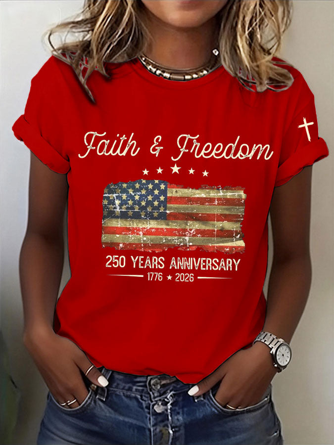 Women'S Faith Freedom Printed Casual T-Shirt