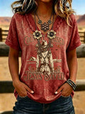 Women'S Western-Style Retro Faith Print V-Neck T-Shirt