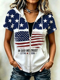 Women'S Casual Flag Summer Short Sleeved Hooded Top