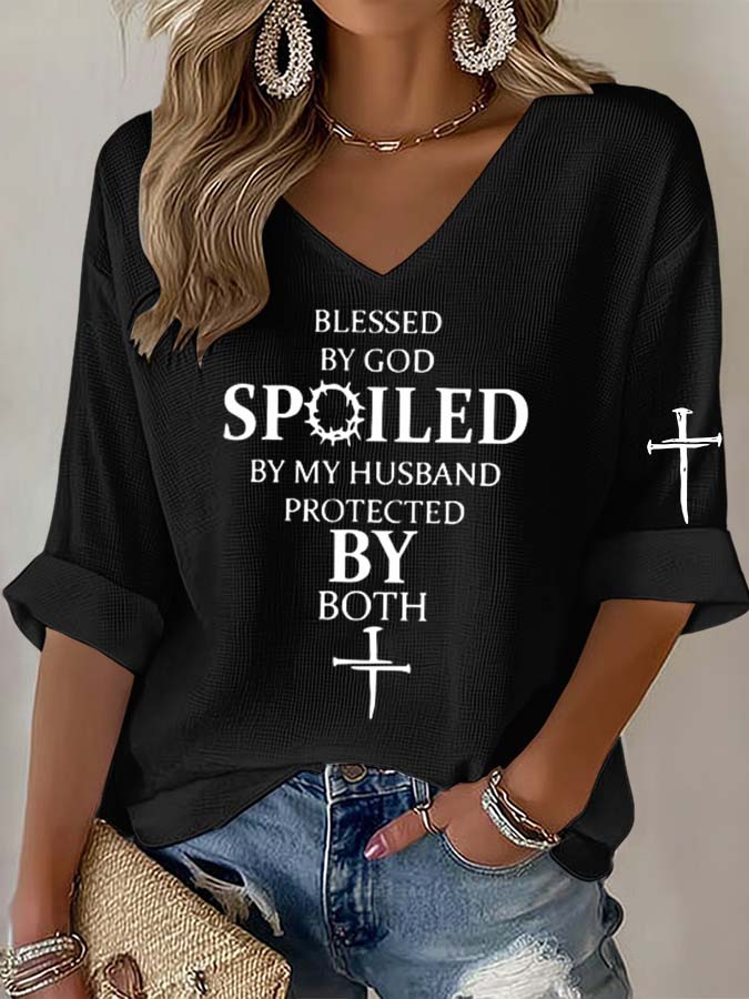Jesus Cross Print V-Neck