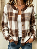 Women'S Casual Checkered Printed Knitted Cardigan