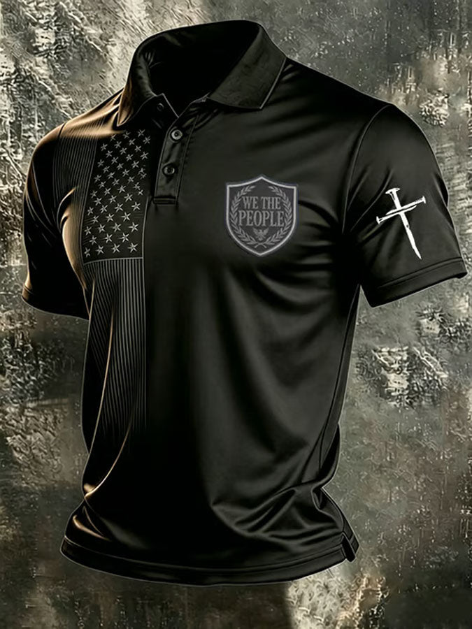 Men'S America Flag Print Casual Polo Shirt