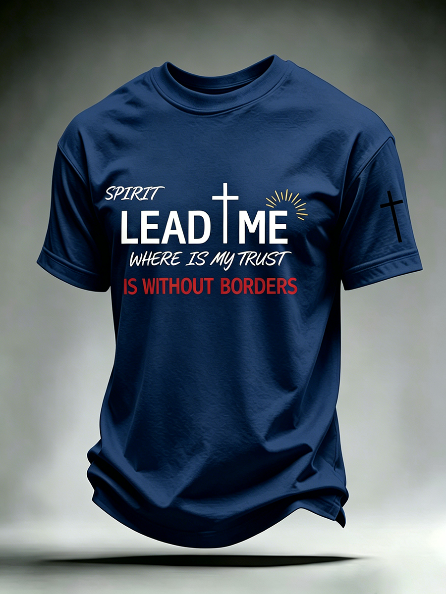 Faith Cross Slogan Commemorative Printed Round Neck T-Shirt