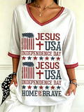 Women'S Faith V-Neck 3/4 Sleeve Casual Printed T-Shirt