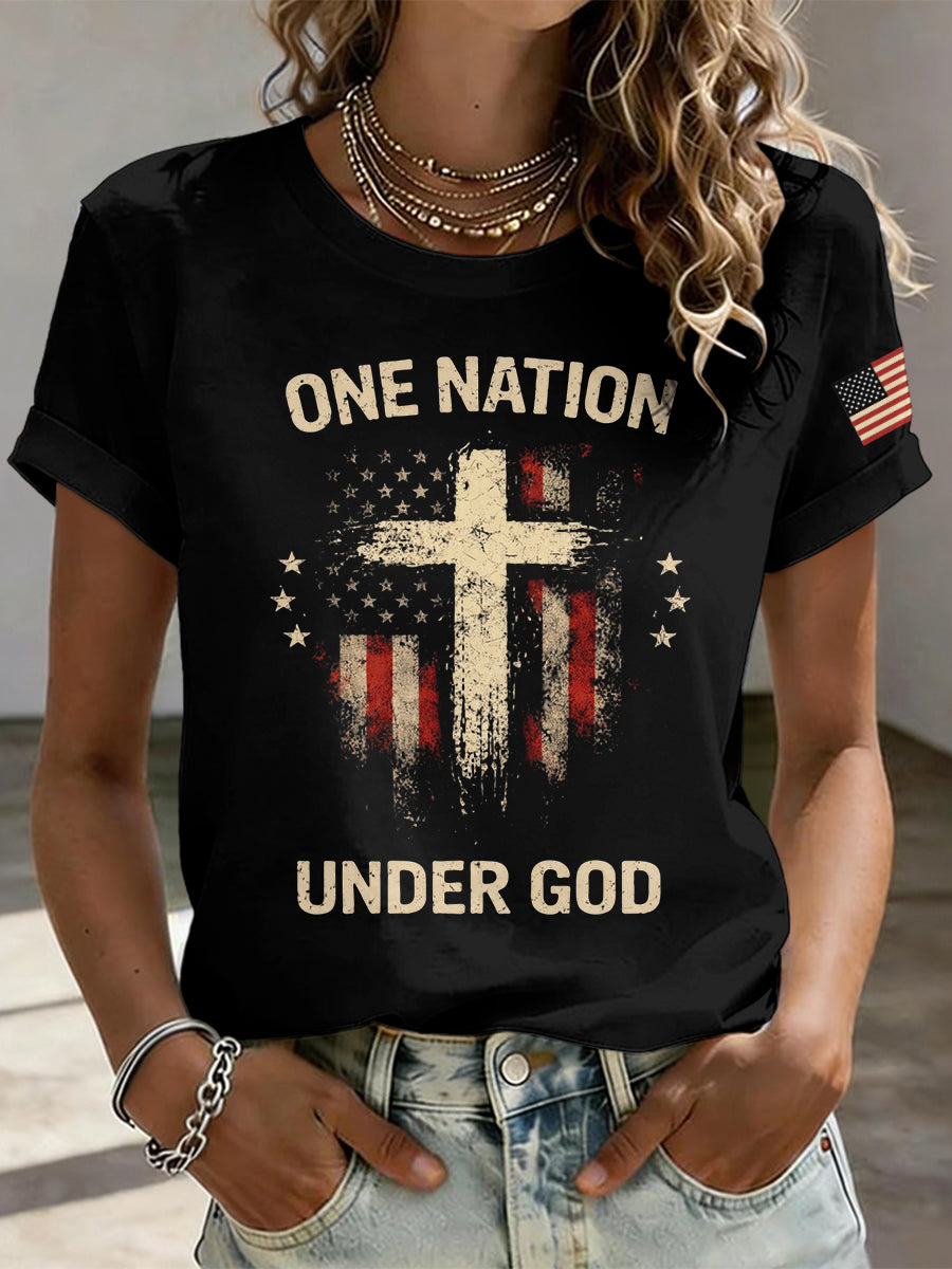 Women'S Faith Flag Printed Round Neck T-Shirt