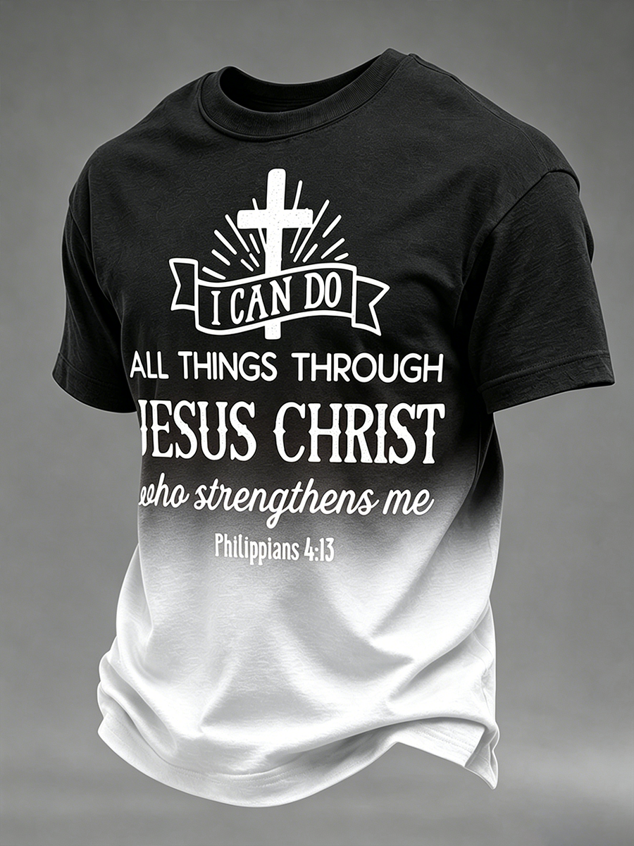 Jesus Faith Commemorative Slogan Printed Round Neck T-Shirt