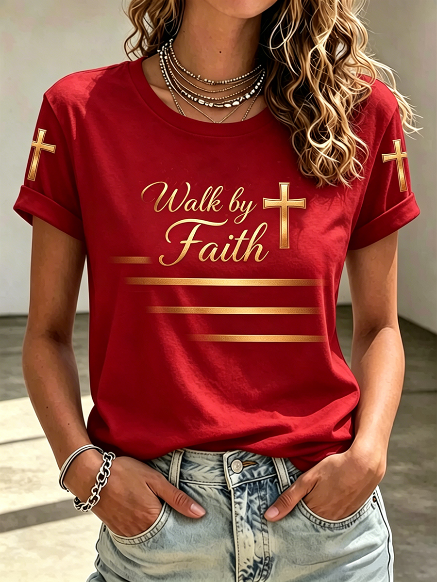 Faith Cross Printed Round Neck Gradient Top