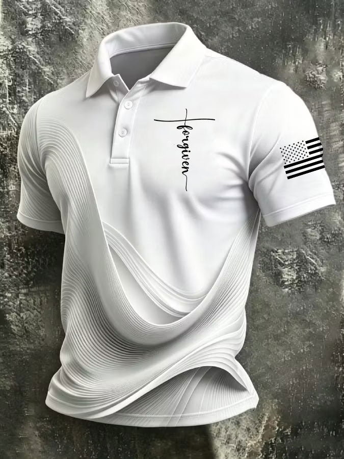 Men'S Faith Cross Print Casual Polo Shirt